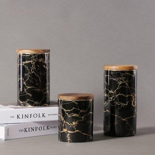Home Kitchen Ceramic Snack Storage Box Storage Marble Marble Storage Tank Food Sealed Jar