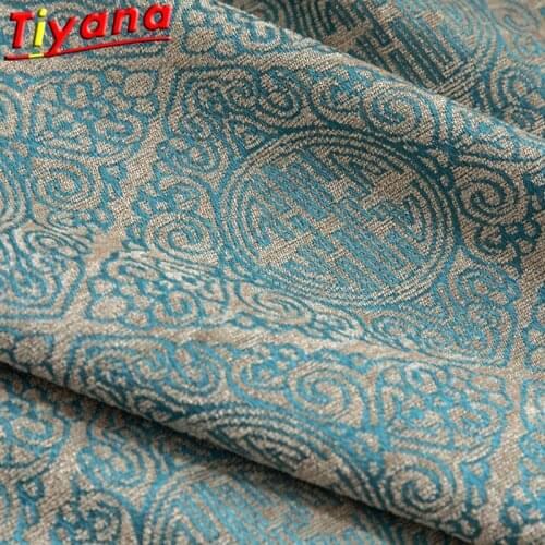 Chinese Classical Jacquard Blackout Curtains for Living Room Green Blue Geometric Art Window Drapes Japanese Style Panels#VT