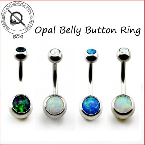 BOG-1 Piece 316L Surgical Steel Opal Stone Belly Button Ring Navel Bar Piercing Nombril Ombligo Body Jewelry 14g