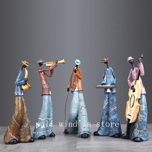 Creative figure art music rock band Resin statue Fun retro musician home decoration saxophone guitar singer sculpture