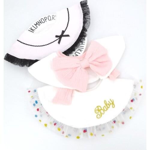 Princess lace 360 round rotating bib cotton baby saliva bow decorative fake collar customizable baby name