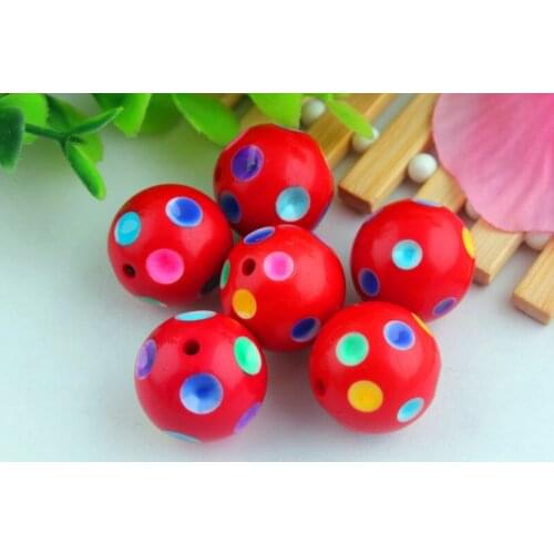 Kwoi vita 50pcs/lot 20mm acrylic red rainbow polka dot beads,loose round gumball chunky beads for chunky necklaces making