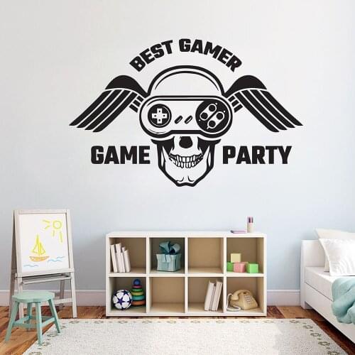 Best Gamers Wall Decal Game Wall Window Decals Art Wall Stickers Home Decor Kids Room Boy Skull Wings Pattern Removable B262