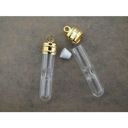 Small Hourglass Glass Pendant handmade Fashion Necklace golden cap 34x6mm