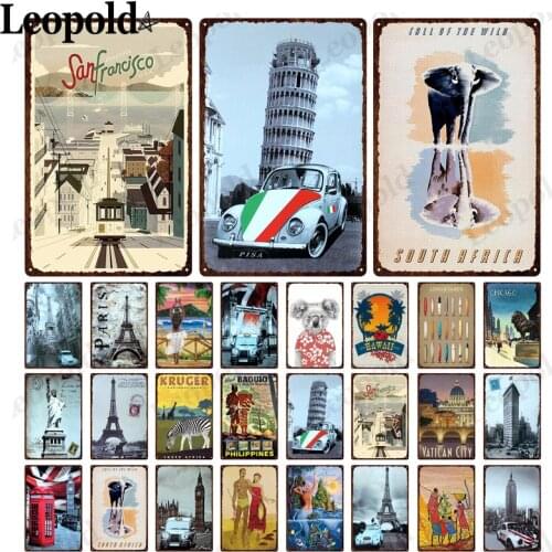Famous Building Metal Poster City Landscape San Francisco Eiffel Tower Tin Plate Bar Club Home Decoration Plaque 20X30Cm