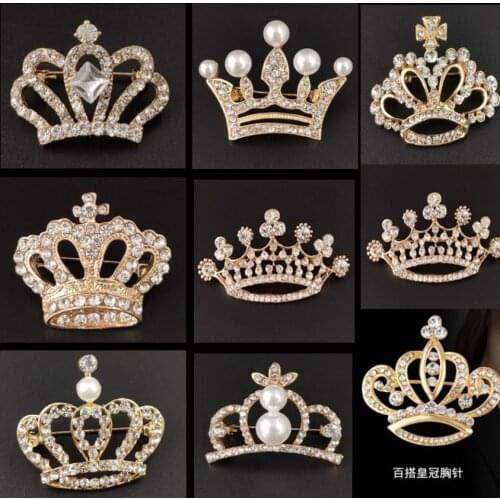 Cute Cartoon Pearl Crystal Brooch Temperament Fashion Crown Brooch Badge Lapel Pin Personality Creative Jewelry Gift Party 2021