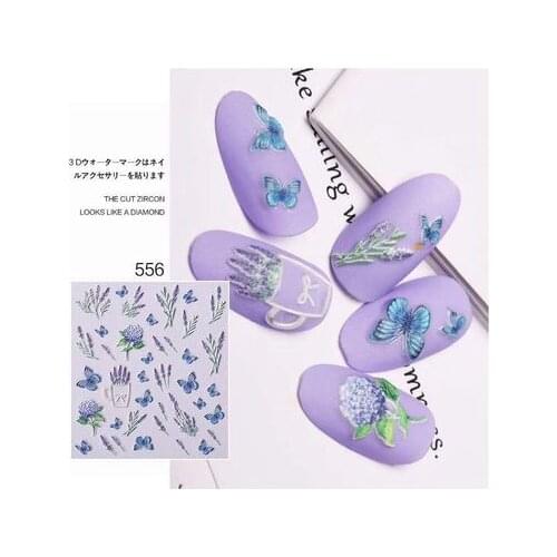 Japanese Style 6 d Cubic Engraved Nail Sticker Fresh Embossment Hand Painted Adhesive Nail Stick