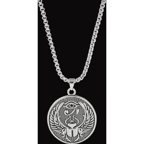 Ancient Egypt Eye of Horus Beetle Wings Pendant Necklace Women Men Accessories Metal Amulet Jewelry