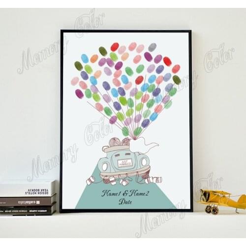 Personalized Bride Groom Names Wedding Date Fantastic Wedding Car Fingerprint DIY Canvas Guestbook For Wedding Anniversary Decoration (Ink Pad Included)