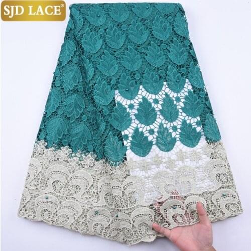 SJD LACE 2020 Newest Green African Lace Fabric With Beads Water Soluble Guipure Cord Lace For Nigerian Wedding Material SewA1988