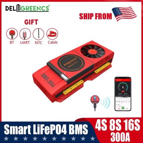 Smart BMS 4S 8S 16S 300A Lithium Battery BMS support UART Bluetooth App with FAN for EV RV