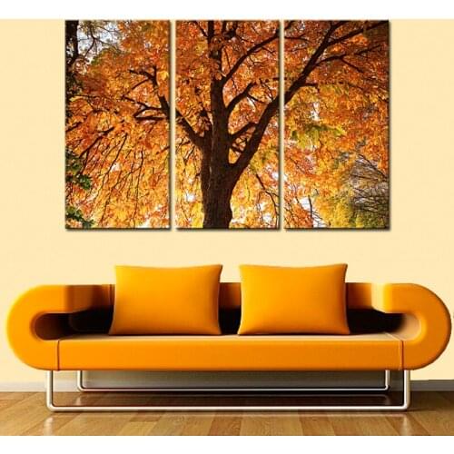 Modern Landscape Leaves Painting Prints on Canvas Autumn Forest Scene Wall Art Pictures for Living Room Wall Decor Unframed