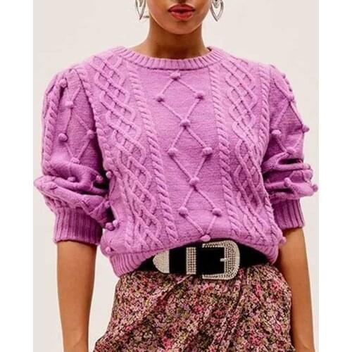 Lilac Sweater Women Long Sleeve Pom Pom Pullvers Sweaters for Women Cute Winter Tops Fashion Chic Jerserys