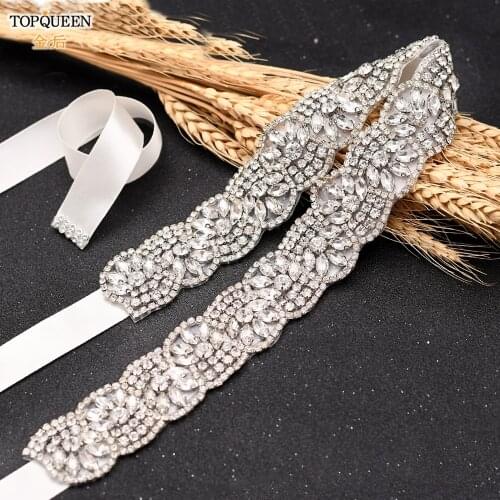 TOPQUEEN S456 Rhinestone Wedding Belt Wedding Accessories Ribbon Belt Prom Dresses Organza Bridal Belt Latest Design Girls Belt
