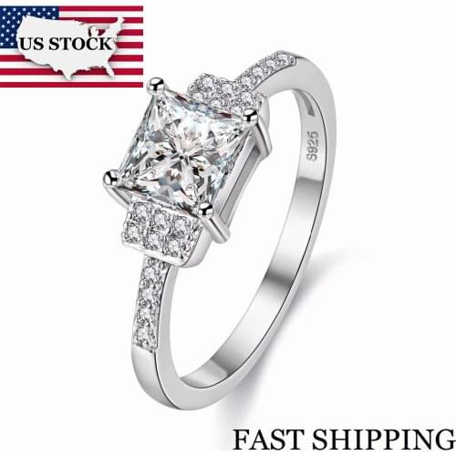 US STOCK Uloveido Fashion Silver Color Wedding Anniversary Rings for Women Jewelry Square Ring Female Gifts for Women WX018