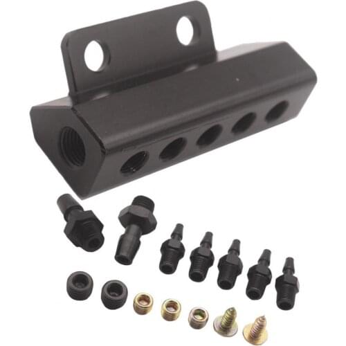 Vacuum Intake Manifold 5 Port 1/8NPT Aluminum Turbo Boost Block Intake Black