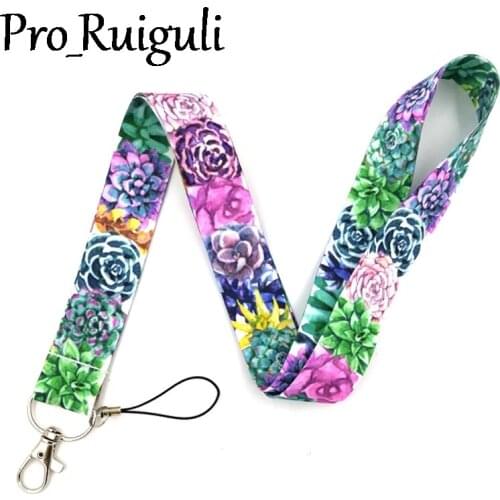 30pcs Succulent plants flowers Keychain Lanyards Id Badge Holder ID Card Pass Gym Mobile Phone Badge Holder Key Strap gifts