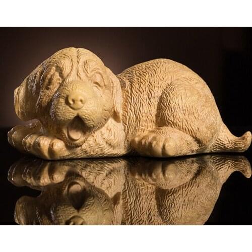 XS102-8 CM Hand Carved Boxwood Carving Animal Statue Home Decor -Cute Labrador Dog Chinese Folk Craft