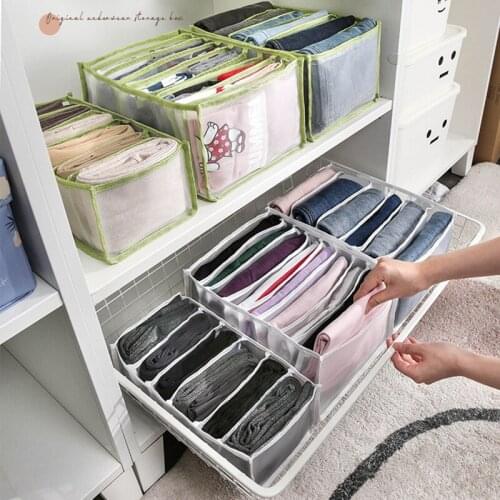Jeans compartment storage box closet clothes socks drawer mesh partition box folding drawer washable household storage rack