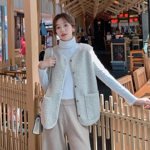 Woman Jacket Vest Lamb Womens Autumn and Winter Loose Vest Coat Chaleco Mujer