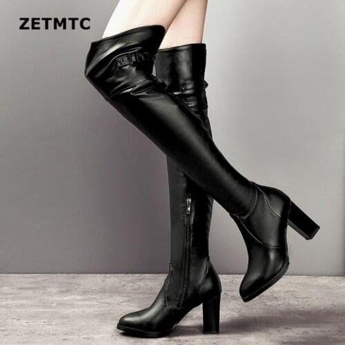 2019 new over the knee boots women round toe lace up high heels platform boots autumn winter long boots female Size 34-43