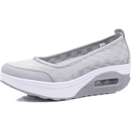 Women Lace Hollow Slip On Flat Shoes Air Cushion Platform Sneakers Female Shallow High Heel Wedge Casual Flat Breathable Soft