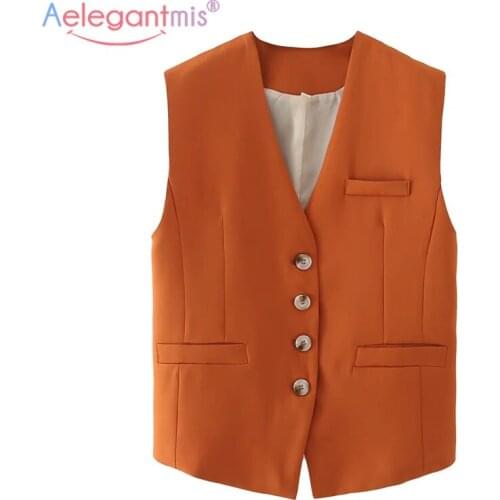 Aelegantmis Casual Single Breasted Vest Womens with Belt V Neck Office Lady Solid Sleeveless Outwear for Women Solid Waistcoat