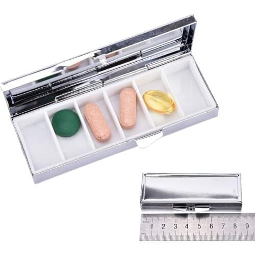 1PC 6 Slots Folding Pill Case Container For Medicines Organizer Metal Pill Box Cutter Splitters Mini Portable Travel Case