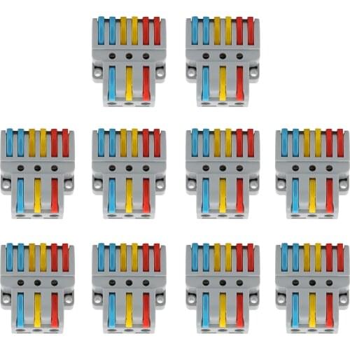 10Pcs Electrical Connectors, Lever Nut, Wire Block Clamp Terminal 3 in 6 out Color Quick Wiring Electrical Connectors
