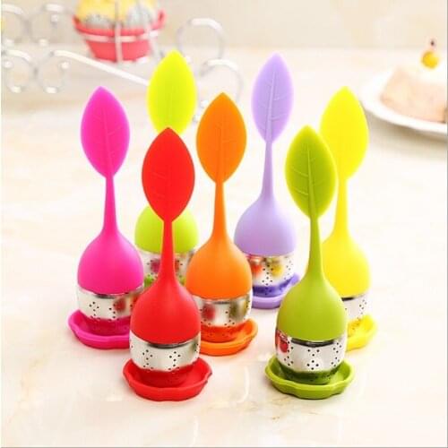 100pcs Food-grade Silicone & Stainless Steel Leaf Tea Leaf Strainer Herbal Spice Infuser Tea Filter wedding Gifts