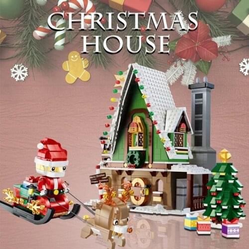 1452PCS Christmas House Set Building Blocks Santa Claus Tree Carriage Winter Snow City Castle Children Christmas Gift New Toys