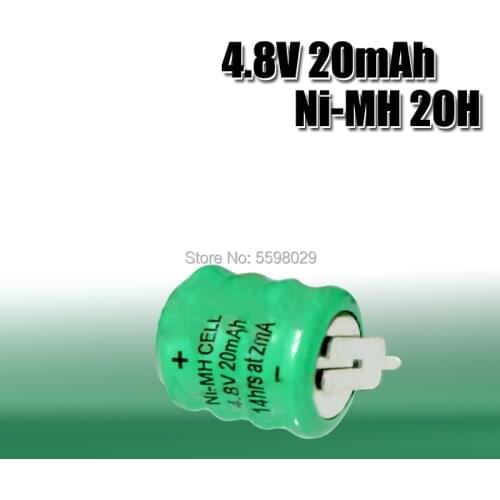 20mah 4.8v Ni-MH Rechargeable Button Cell Battery With Pins For Car LED Torch Lenser 7575 or PLC Data backup power