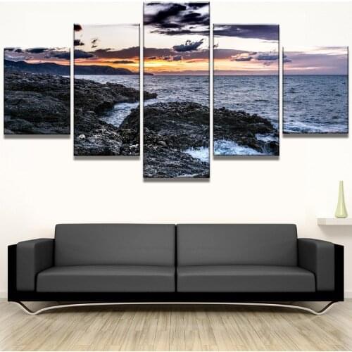 5 Piece HD Print Waves And Sunset Seaview Picture Painting Canvas Wall Art Picture Home Decoration Living Room Canvas Painting