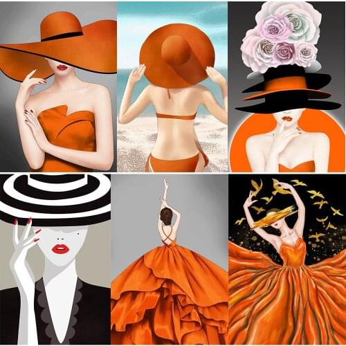 5d Diy Woman Art Custom Painting Orange Series Full Square/round Diamond Mosaic Embroidery Diamond Painting Home Decoration