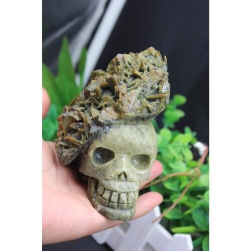 710grams of natural quartz crystal green tourmalines skull healing A11