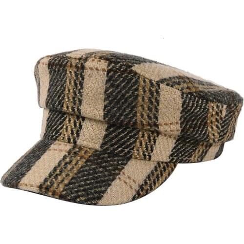England Vintage Newsboy Cap For Women Autumn Winter Hats Beret Stripe Plaid Beret Hat Girls Flat Hat Female