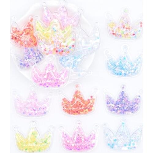 32Pcs 38*30mm Glitter Crown Transparent PVC Filling Sequin Appliques for DIY Hat Patches Headwear Hairpin Bow Accessories L67
