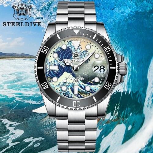 Steeldive SD1953J NH35 Automatic Watch 300m Diver Mechanical Watch Luxury Sapphire Crystal Kanagawa Full Luminous Dial Men Watch