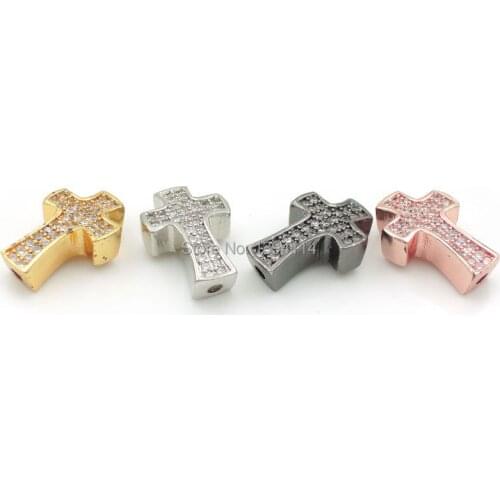 14*9*4mm Micro Pave Clear CZ Cross Flat Beads Fit For Making DIY Bracelets Or Necklaces Jewelry