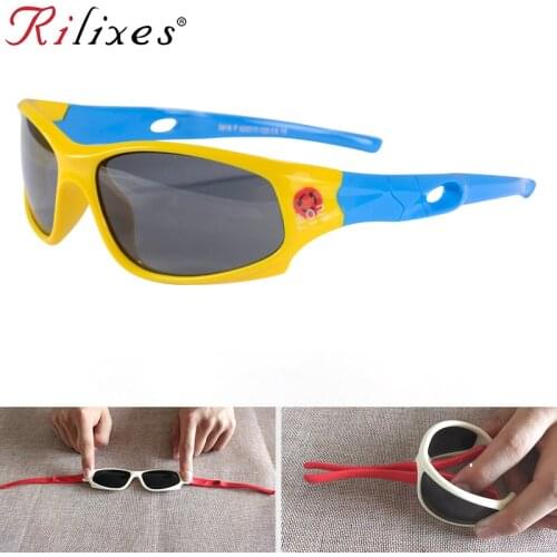 RILIXES Super Light Kids Polarized Sunglasses Children Sport Sun Glasses UV400 Protection Outdoor Safety Rubber Oculos