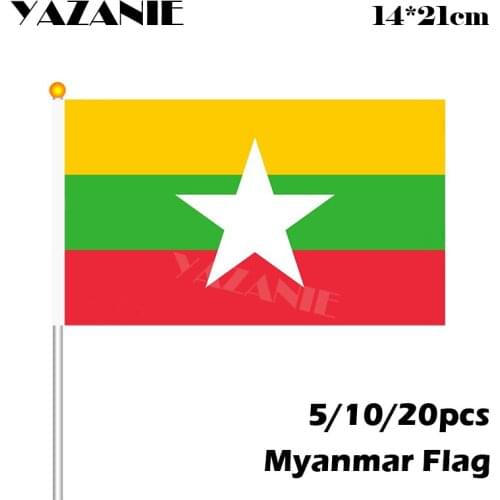 YAZANIE 14*21cm 5/10/20pcs Myanmar National Flag Polyester Banner Custom Hand Flag Small Size Flying World All Countries Flags