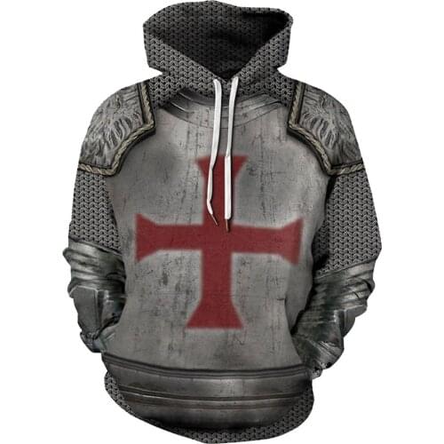Cross Hoodie Cosplay 3D Printed Sweatshirts Knight Hooded Hoodie Pullover Coat