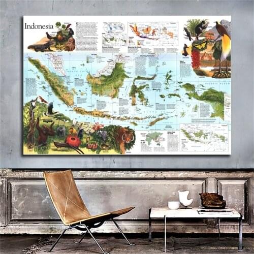 Indonesia World Map Wall Poster 84*59cm Vinyl World Map Home Office Wall Art Picture Unframe Painting for School Office Supplies