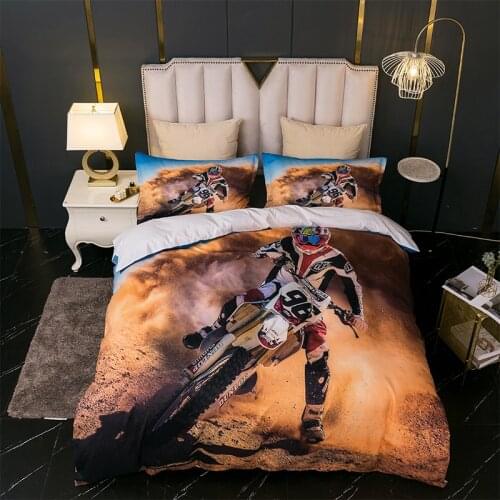 Motocross Dirt Bike Bedding Set 3 Piece Boys Teens Men Duvet Cover Motorcycle Racer Pattern Extreme Racing housse de couette