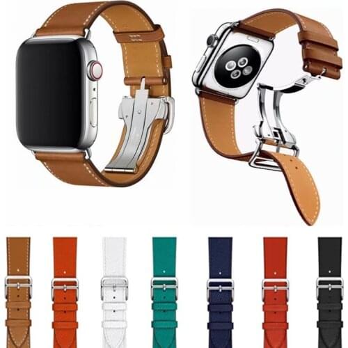 Genuine Leather Loop for iWatch 42mm 38mm For Apple Watch Band Series 5 4 3 2 1 Single Tour Deployment Buckle Strap 40mm 44mm
