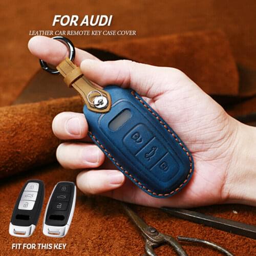 Leather Remote Key FOB Case Cover For Audi Q8 2020 Allroad Quattro A4 A5 A6 A7 Smart Remote Fob Shell Case Keychain Holder
