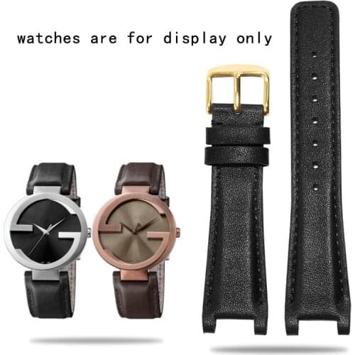 For Gucci YA1332 1333 1335 Series Black Brown Leather Watch Strap Stainless Steel Buckle Male Female Bracelet
