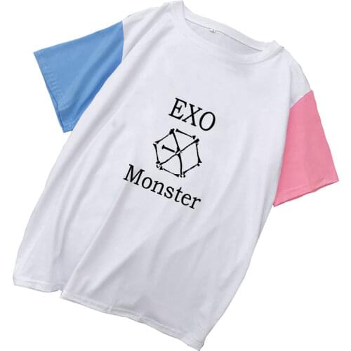 Kpop Hot Sale Star The Same Paragraph Letter Printed T-Shirt Women Summer Style Fashion Casual 100% Cotton Female T Shirt EXO