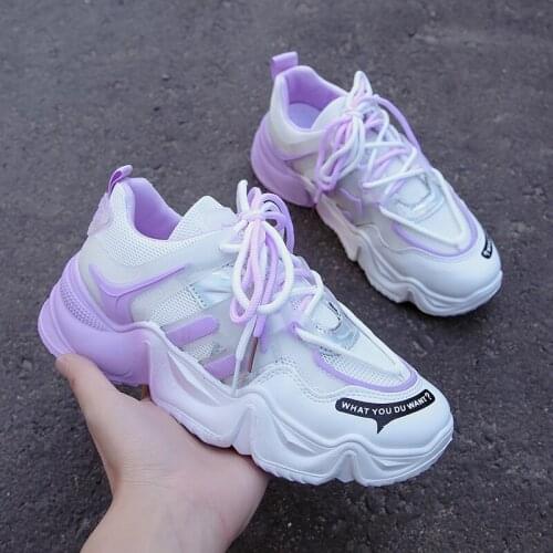 Candy Colored Dad Shoes Summer Thick Soled Mesh Women Vulcanized Shoes Lace-up Chaussure Femmes Platform Sneakers Chunky Shoes