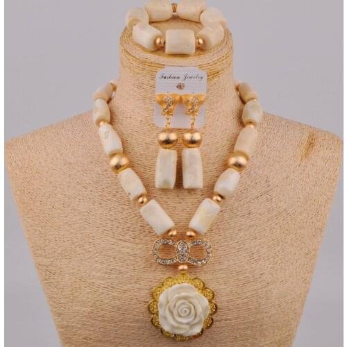 Fashion African Necklace White Coral Beads Jewelry Set Nigerian Wedding Bridal Jewelry Sets 1C-A03